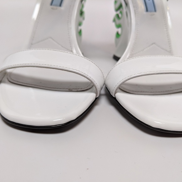SOLD Prada Flame Green/White Patent Wedge Heels - Picture 3 of 6
